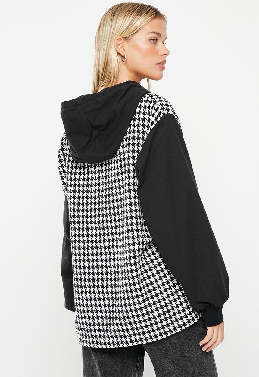 Me&B - Boucle combo hoodie - black & houndstooth