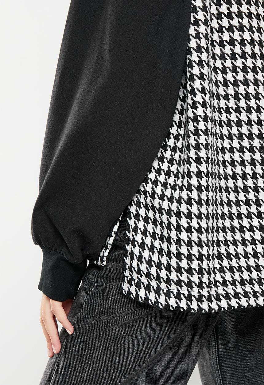 Me&B - Boucle combo hoodie - black & houndstooth