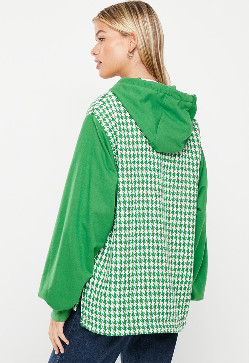 Me&B - Boucle combo hoodie - green & houndstooth