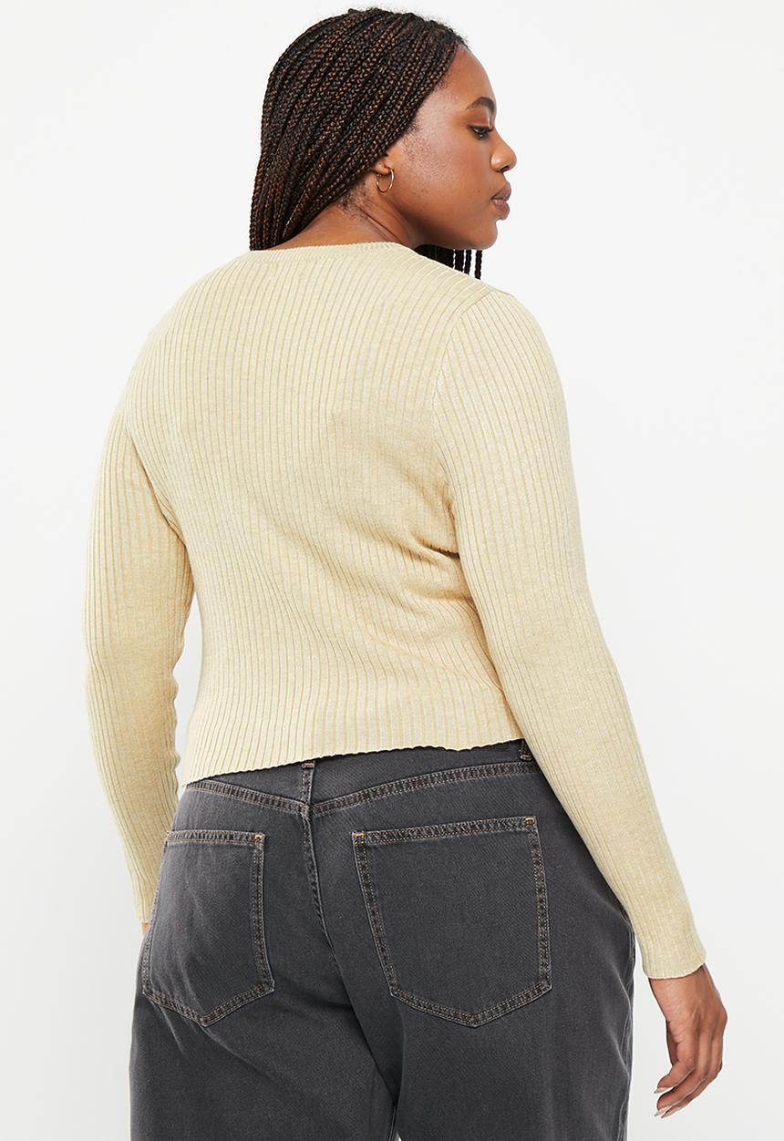 Cotton On - Plus urban rib crew neck top - mid taupe marle
