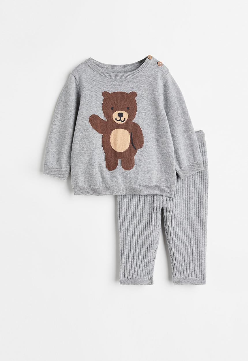 H&M - 2-Piece cotton set - light grey marl/bear