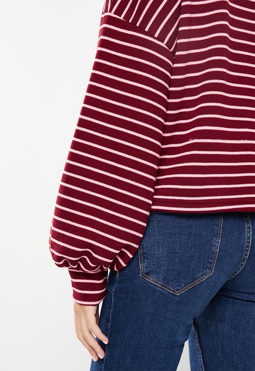 Me&B - Bellow sleeve top - pink & burgundy stripe