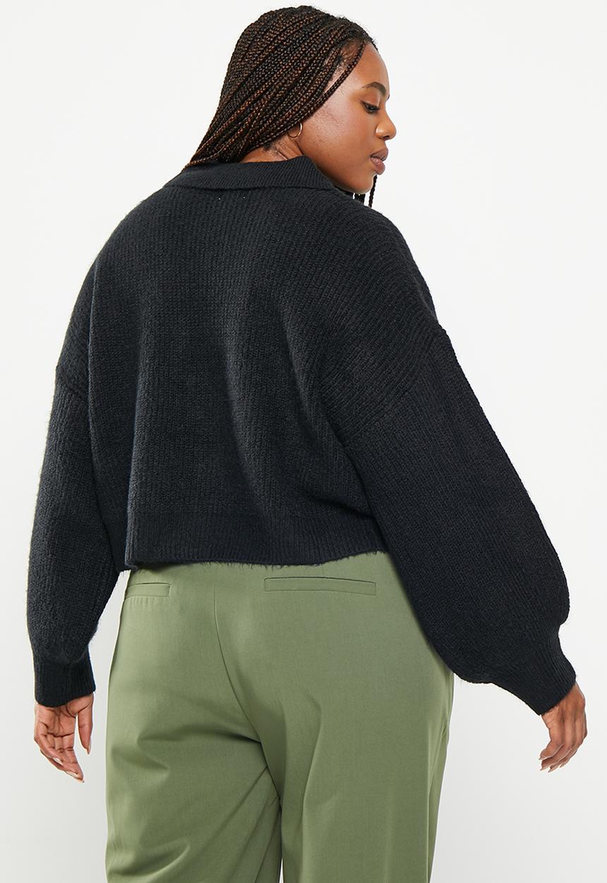 Cotton On - Plus blondie rib collar pullover - black