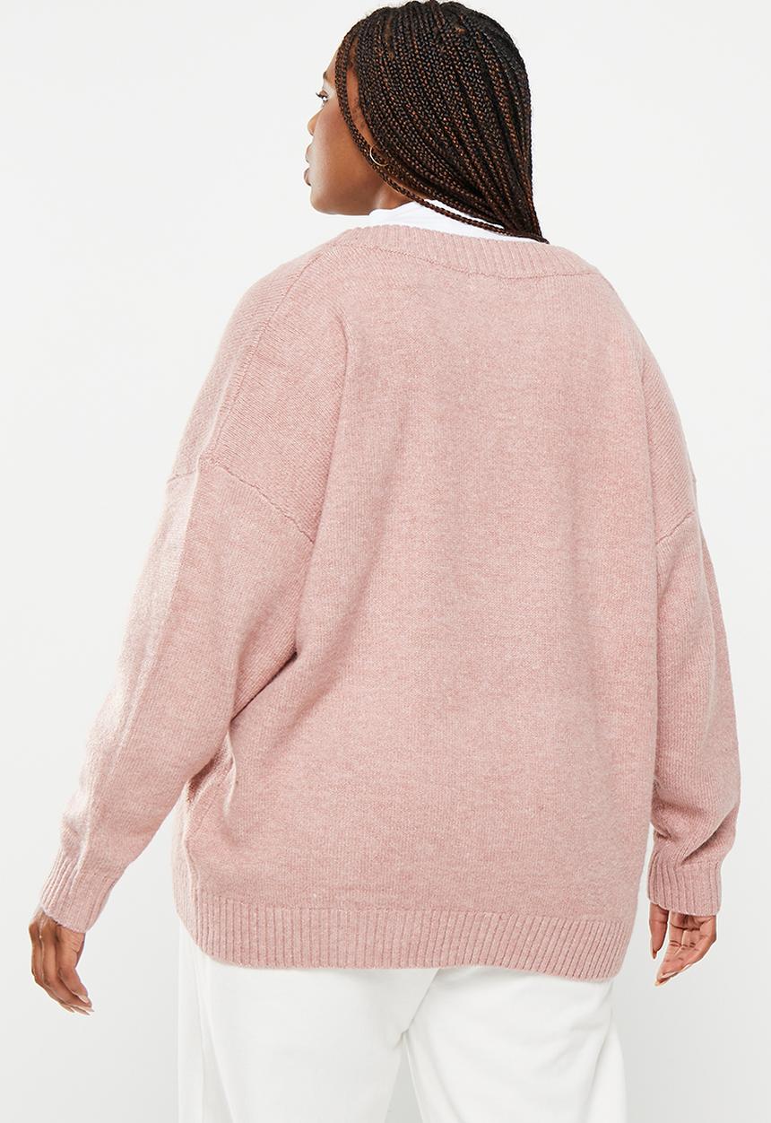 Cotton On - Plus blondie oversized v-neck pullover - dusty rose marle