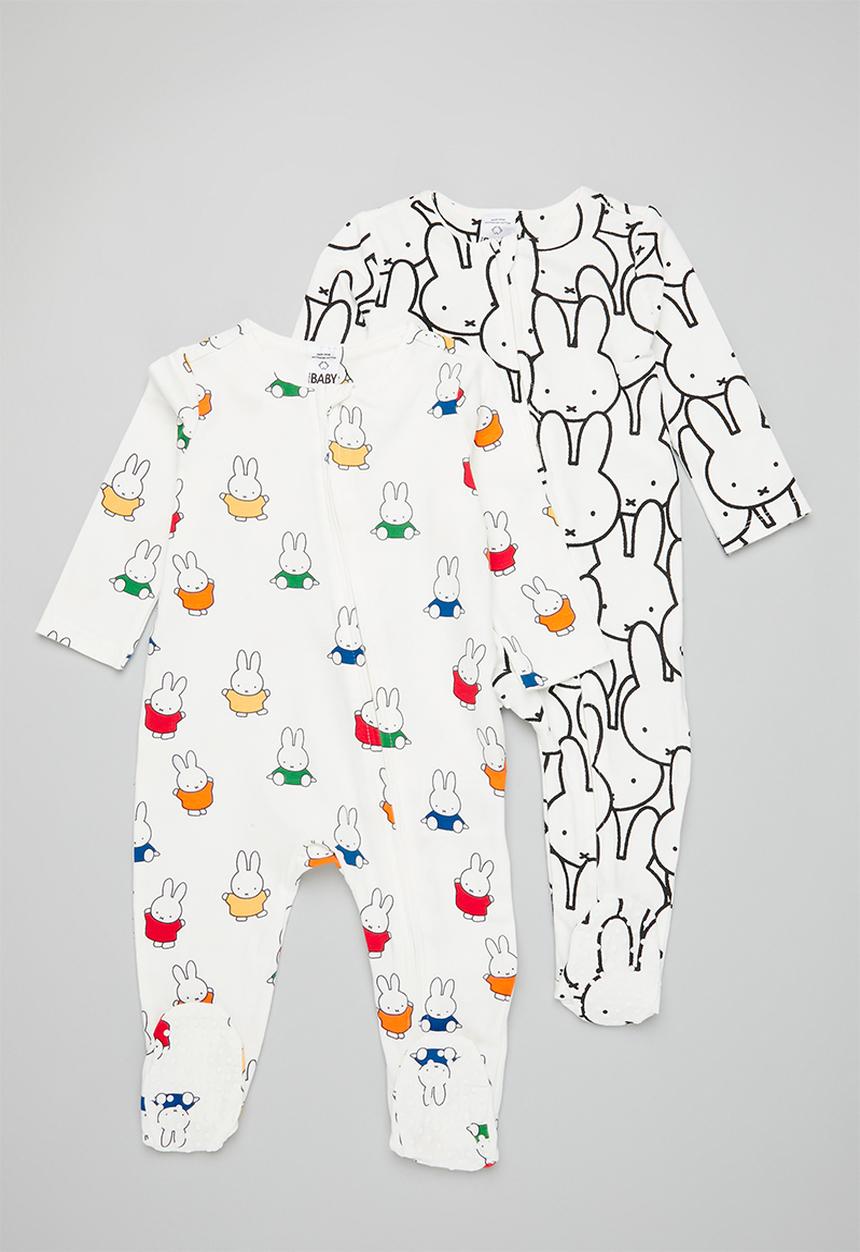 Cotton On - 2 pack long sleeve zip romber- lcn vanilla miffy stretching/mono miffy