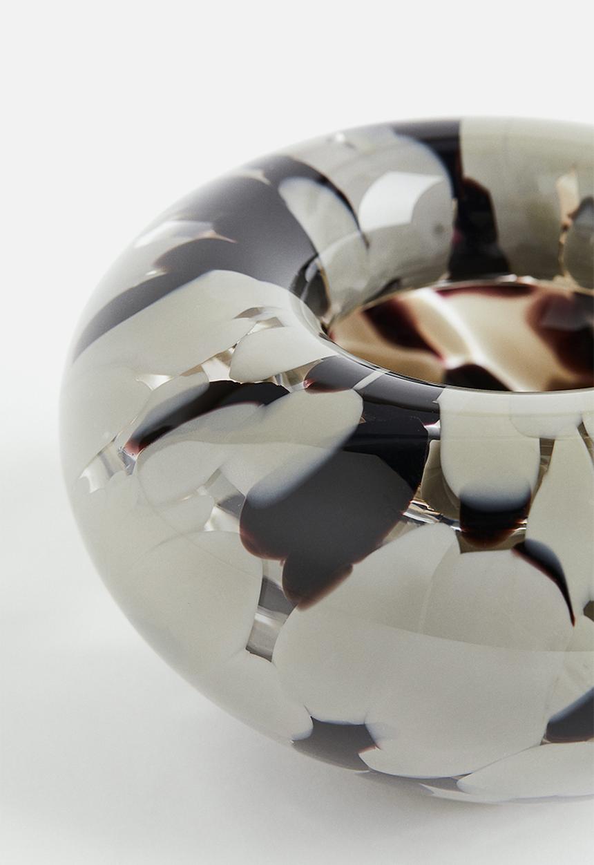 H&M - Glass bowl - light beige/patterned