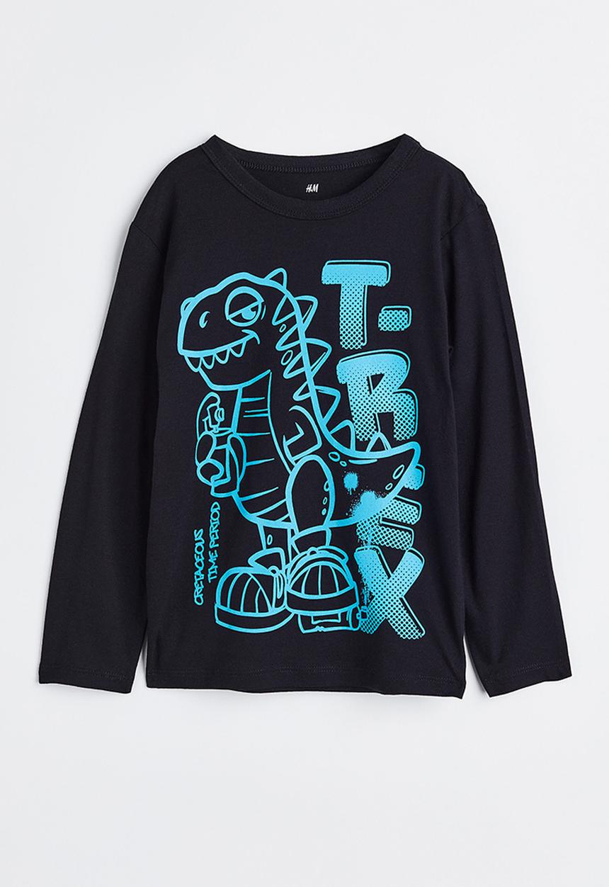 H&M - Cotton jersey top - black/dinosaur