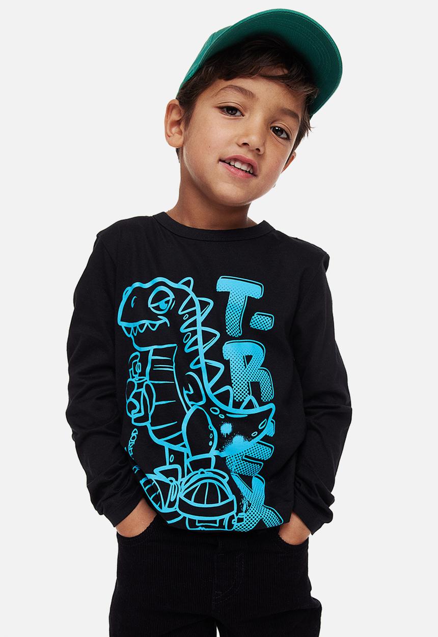 H&M - Cotton jersey top - black/dinosaur
