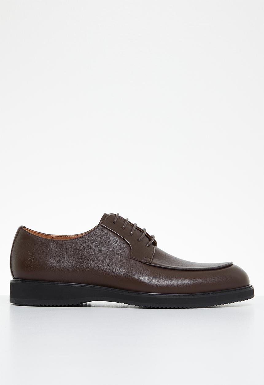 POLO - Pebbled derby leather lace up - brown