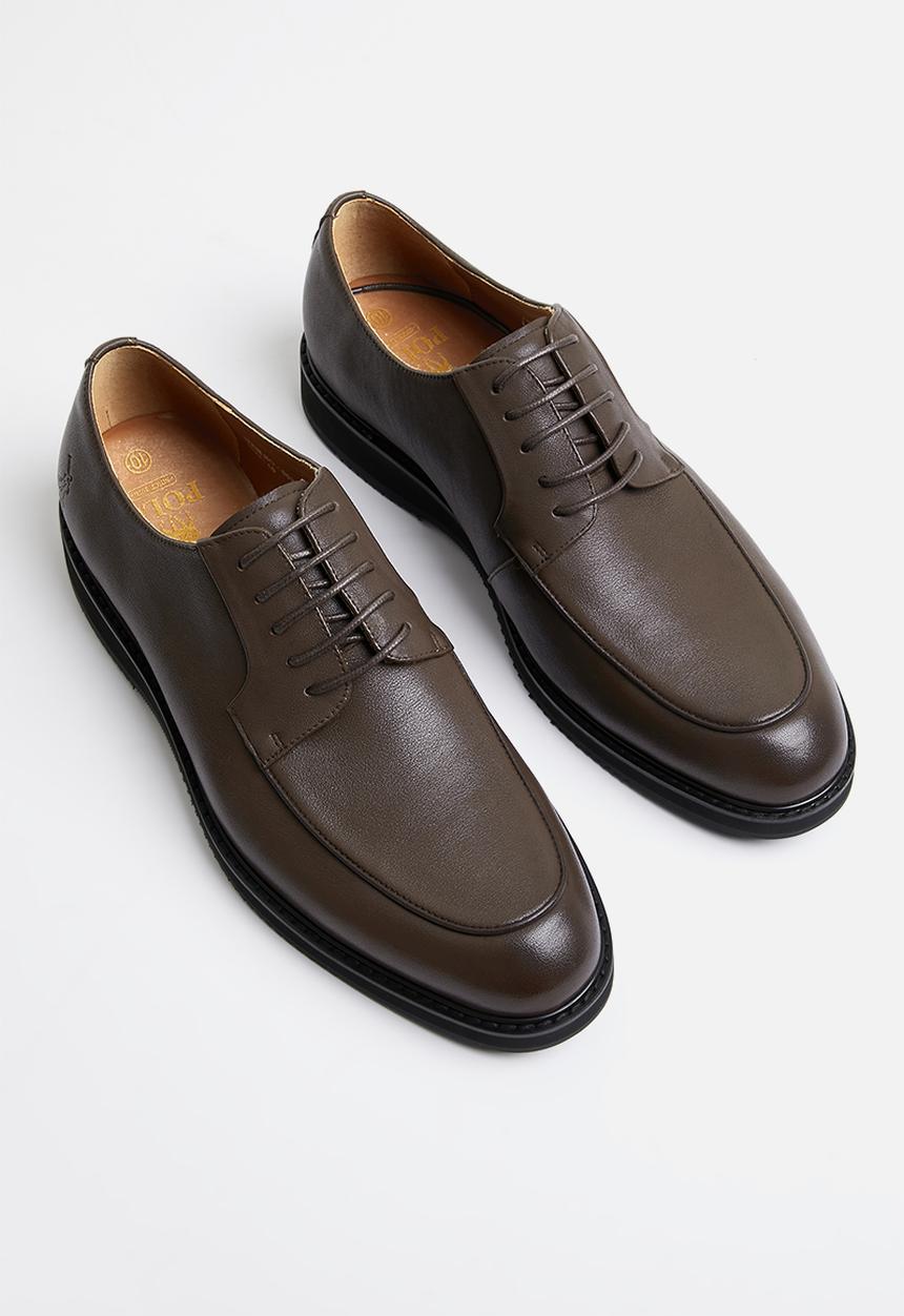 POLO - Pebbled derby leather lace up - brown
