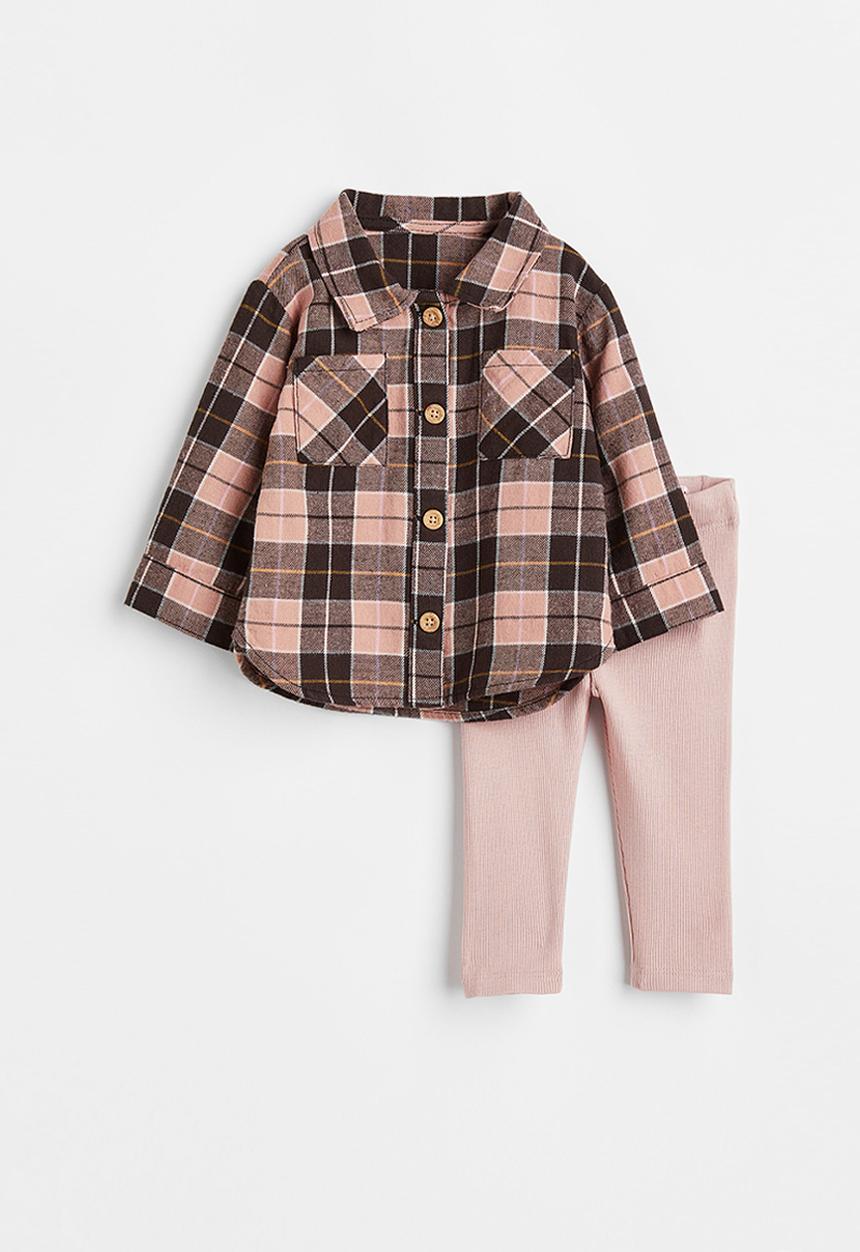 H&M - 2-Piece cotton set - powder pink/checked