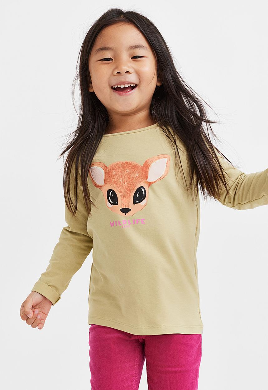 H&M - Printed jersey top - beige/deer