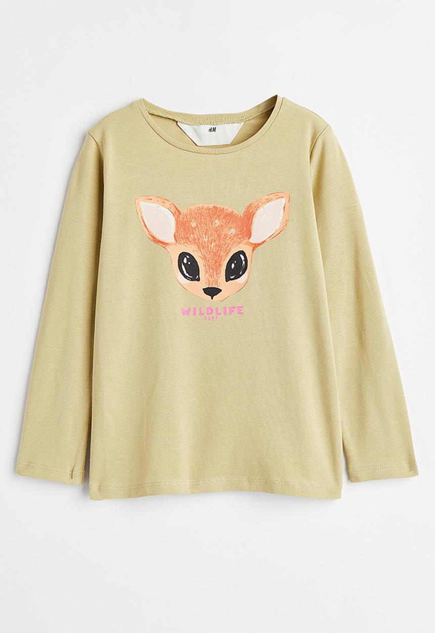 H&M - Printed jersey top - beige/deer