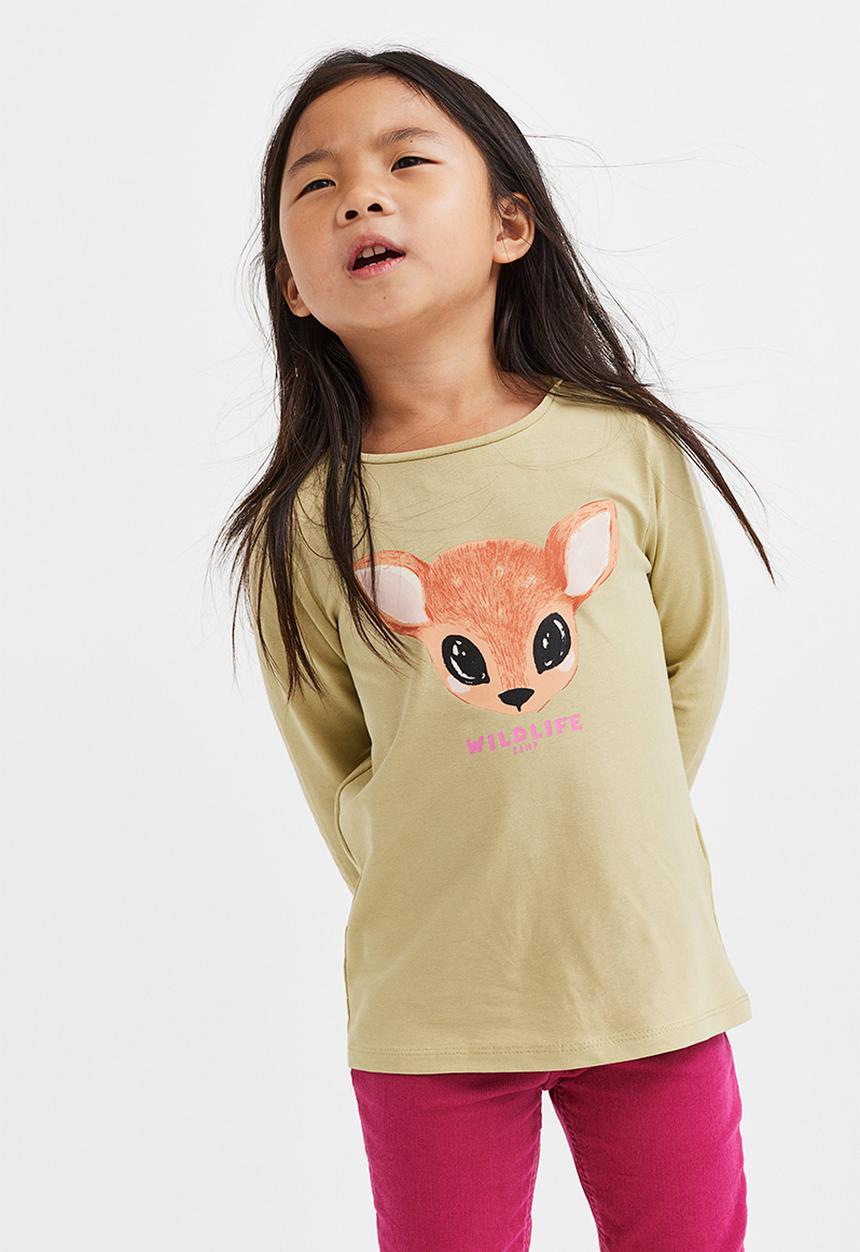 H&M - Printed jersey top - beige/deer