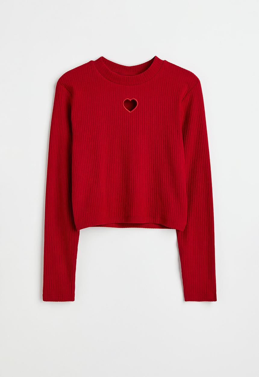 H&M - Ribbed cotton jersey cropped top - red/heart