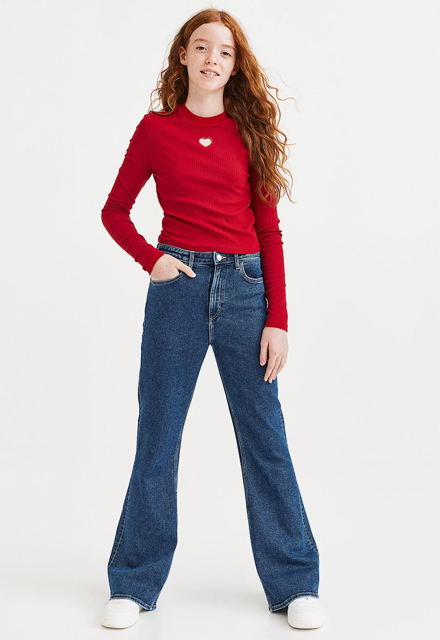 H&M - Ribbed cotton jersey cropped top - red/heart