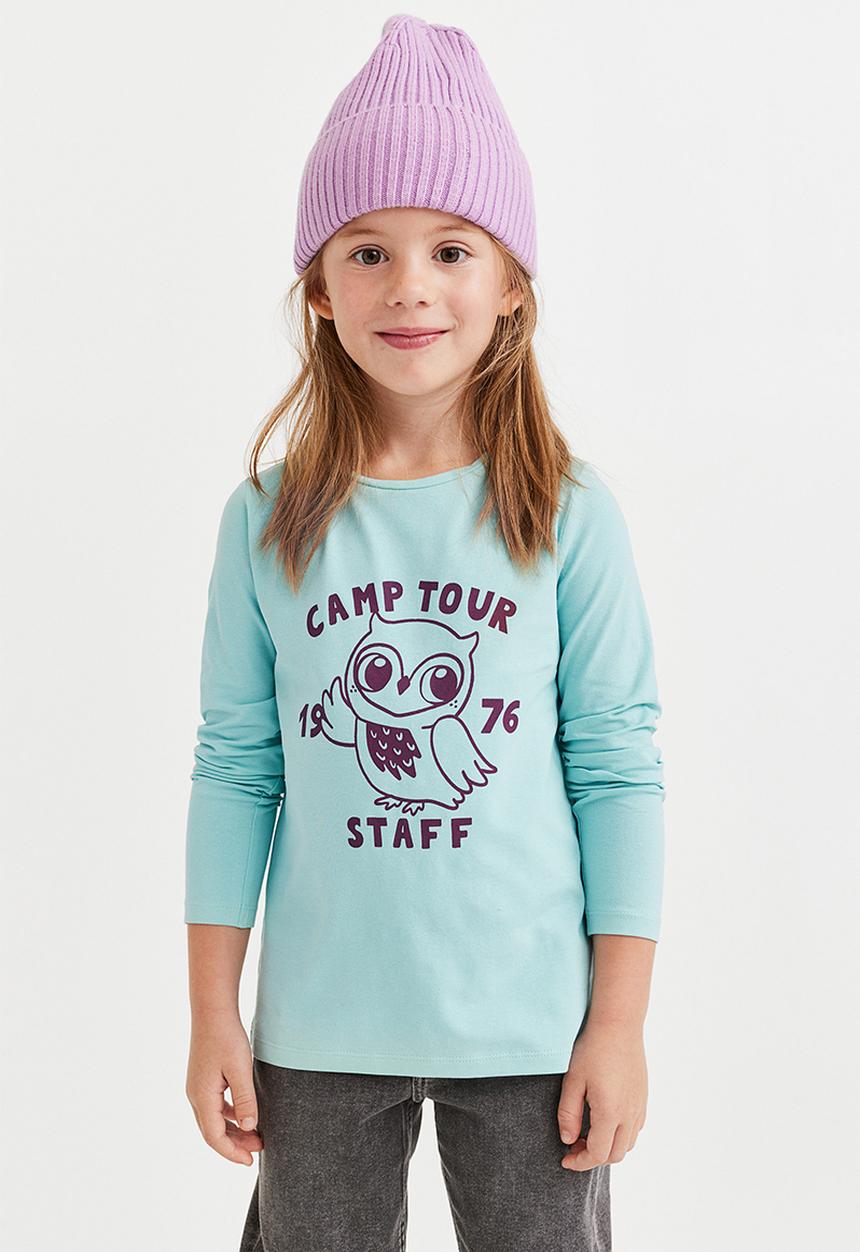 H&M - Printed jersey top - light turquoise/owl