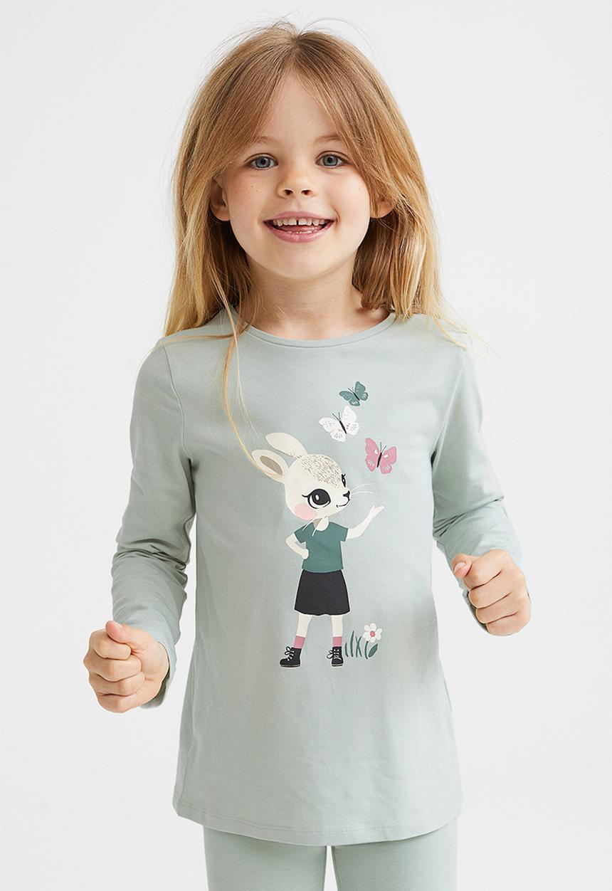 H&M - 3-pack jersey tops - dusky green/rabbit