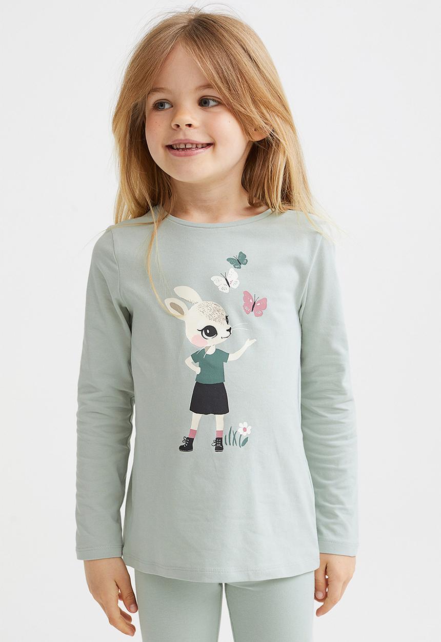 H&M - 3-pack jersey tops - dusky green/rabbit