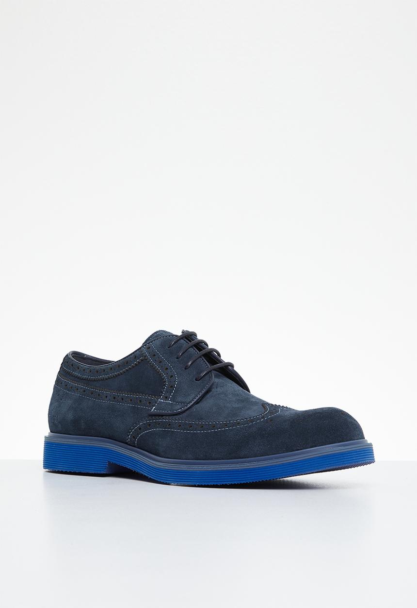 POLO - Colour brogue suede lace up - navy