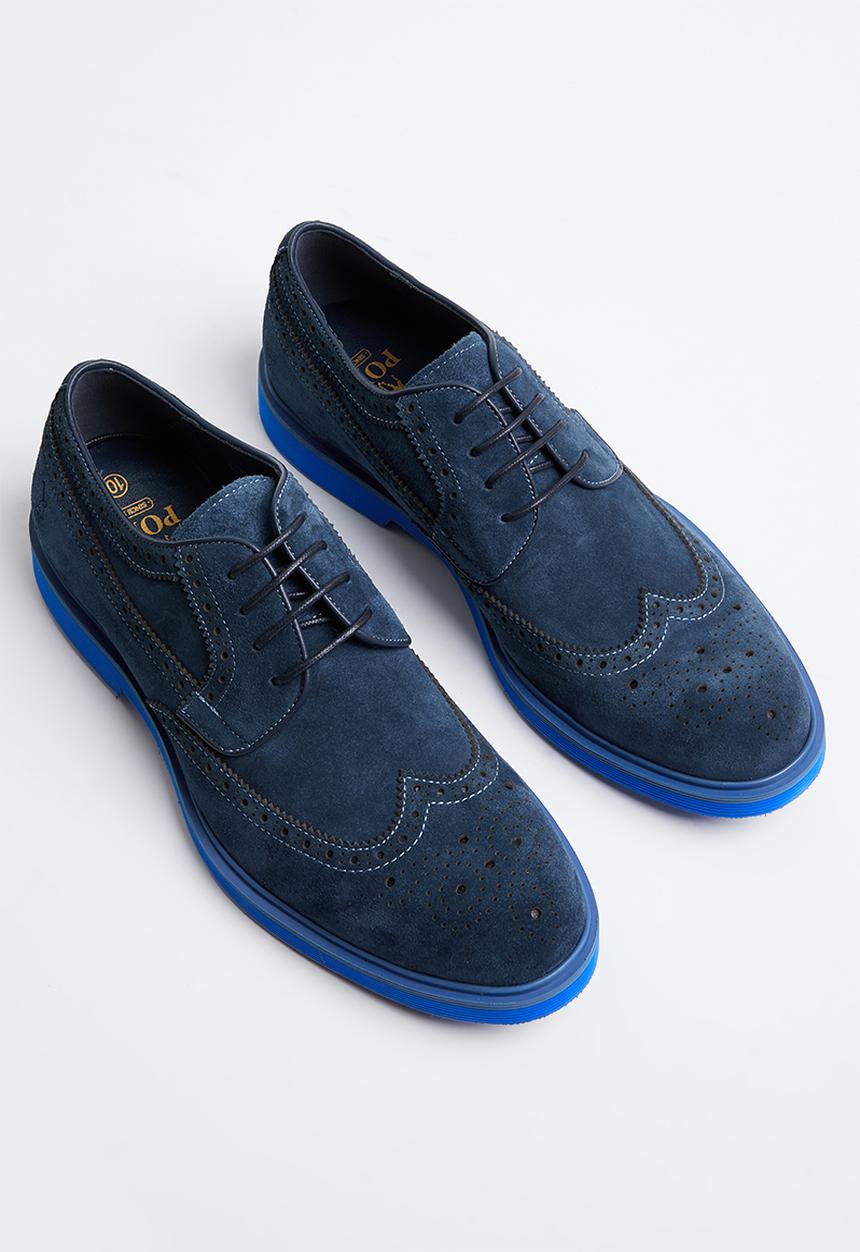 POLO - Colour brogue suede lace up - navy