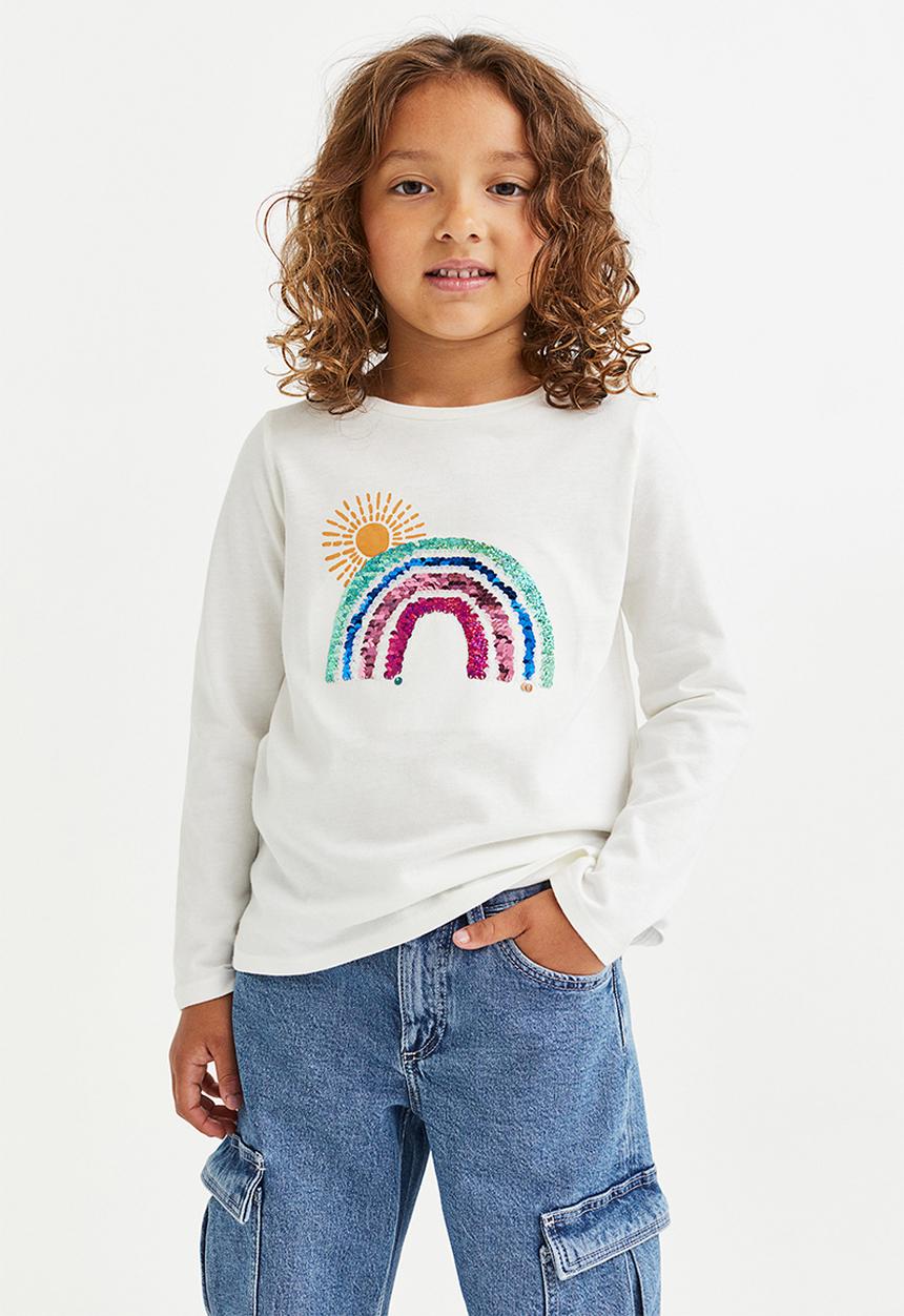 H&M - Motif-front top - natural white/rainbow