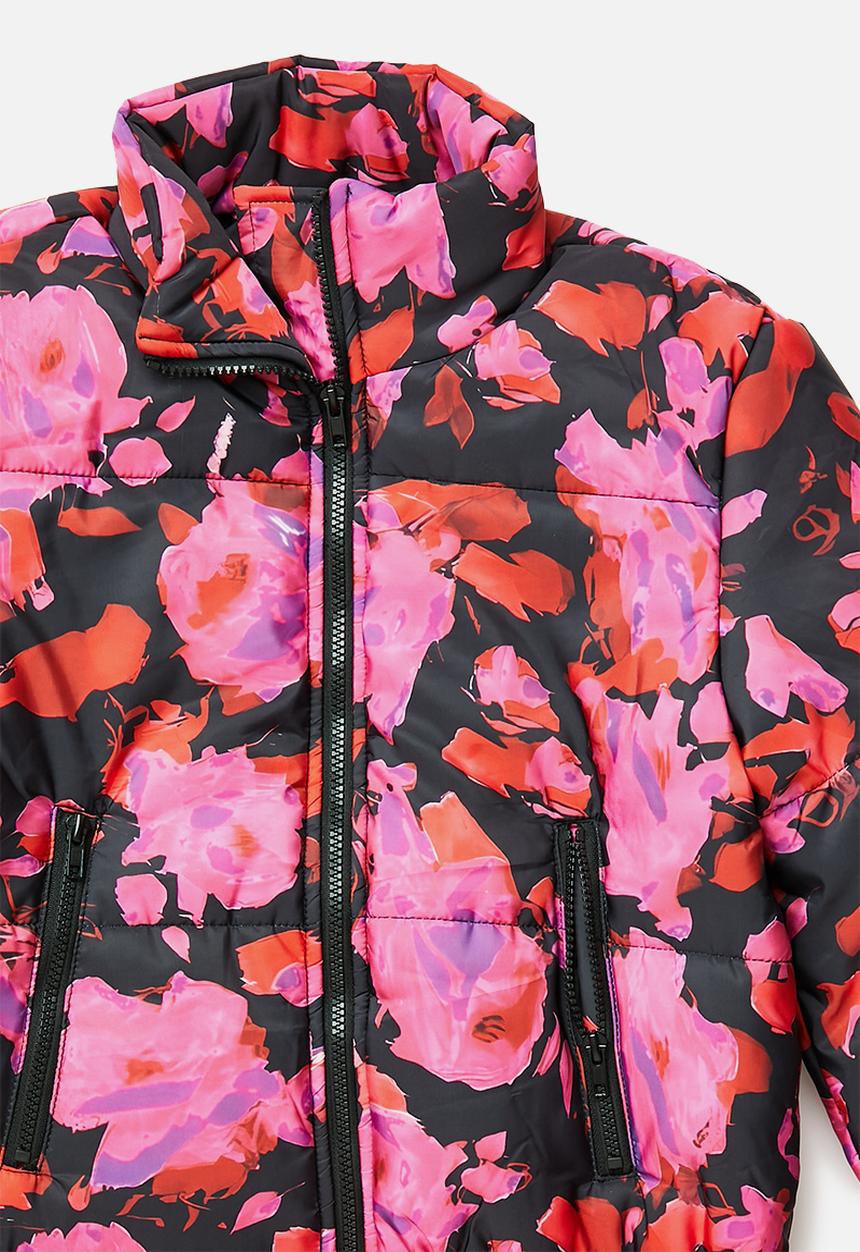 Blake - Cropped puffer - black & red print