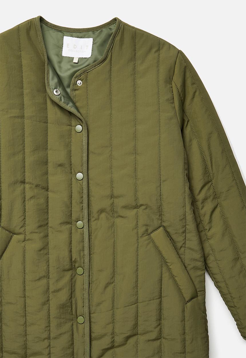 edit - Collarless puffer coat - olive