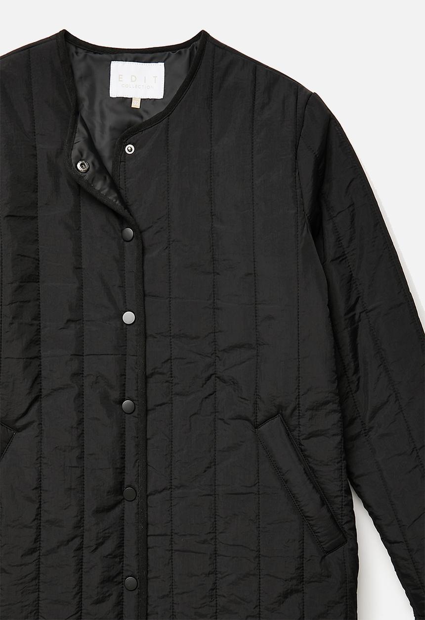 edit - Collarless puffer coat - black