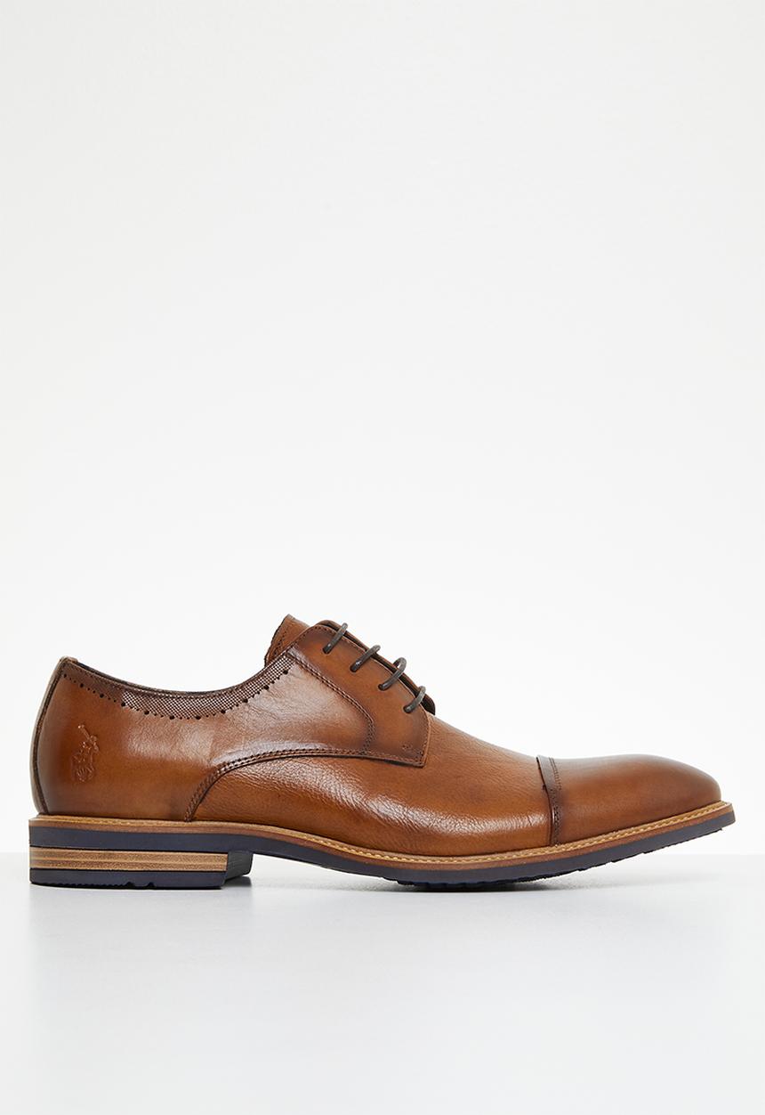POLO - Burnished toe cap gibson leather lace up - tan