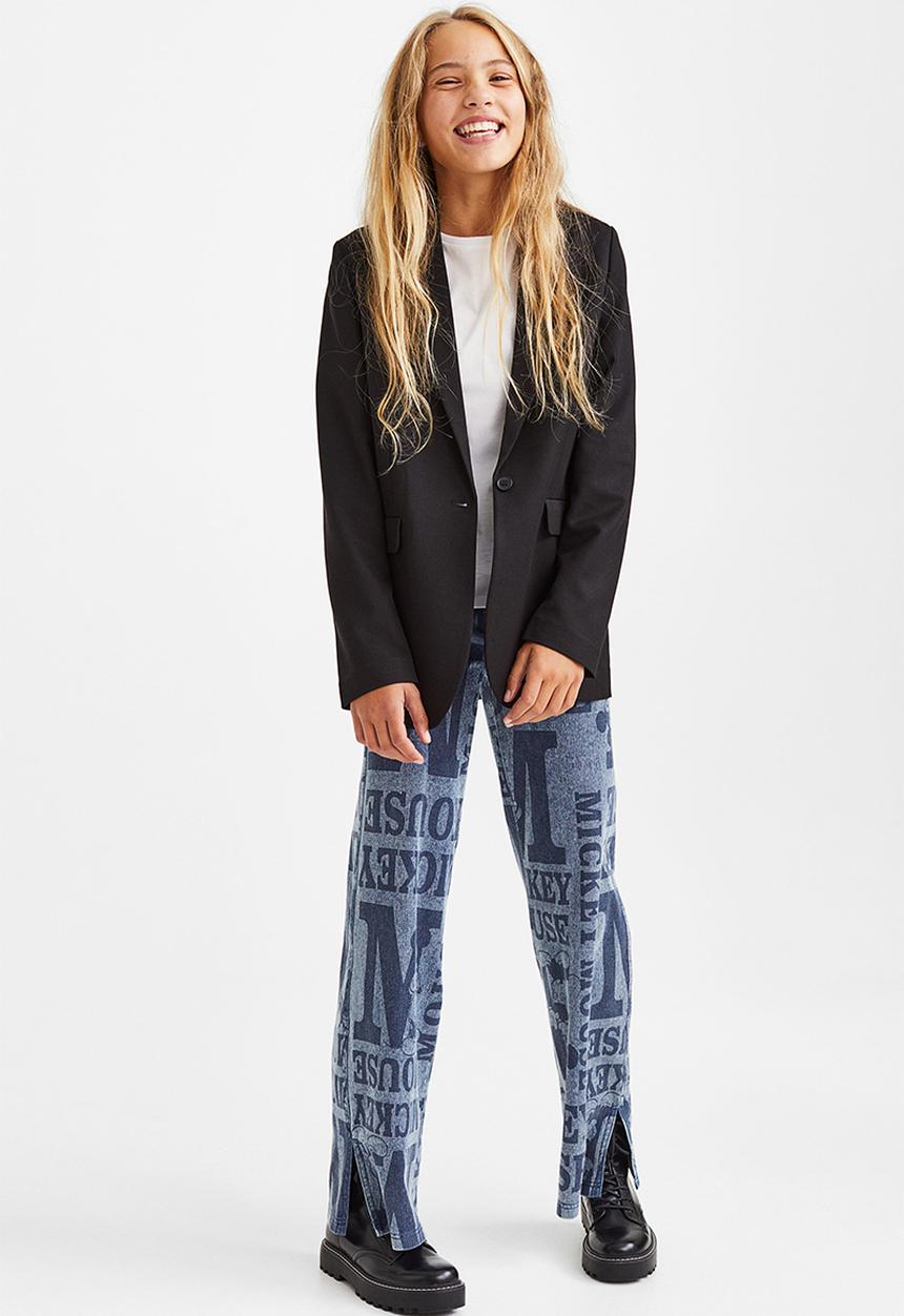 H&M - Wide printed jeggings - denim blue/mickey mouse