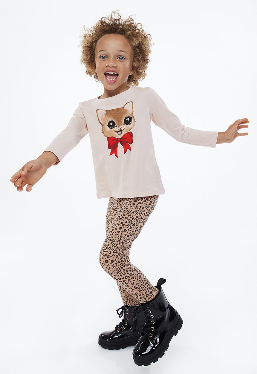 H&M - Brushed-inside leggings - beige/leopard-print