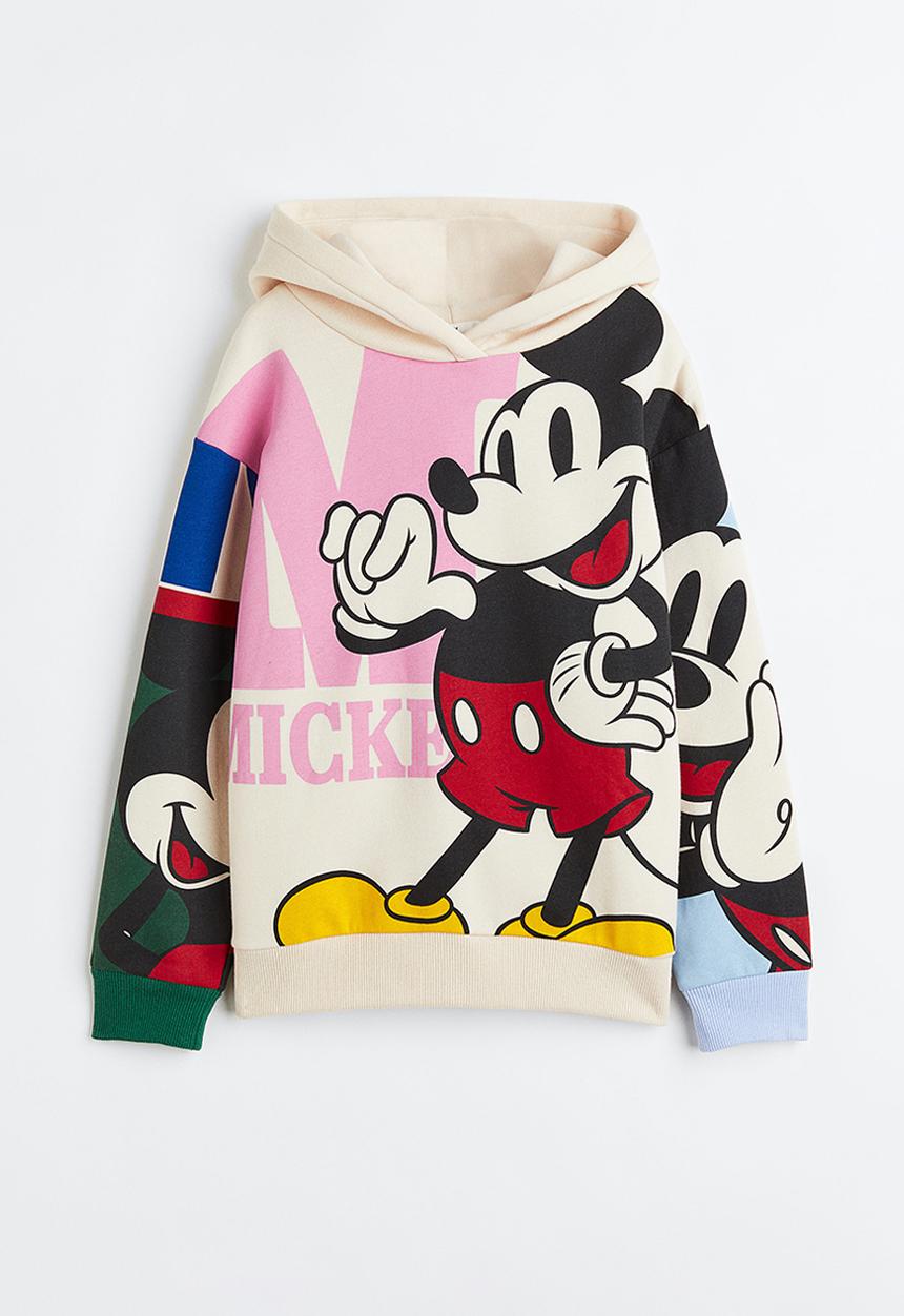 H&M - Oversized printed hoodie - cream/mickey mouse