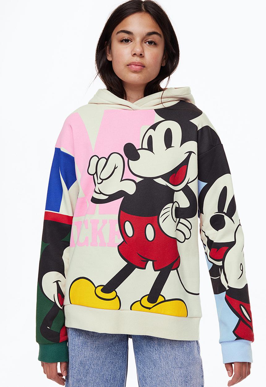 H&M - Oversized printed hoodie - cream/mickey mouse