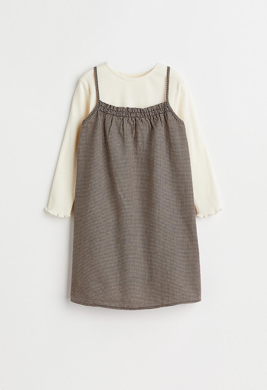 H&M - 2-Piece cotton set - brown/dogtooth-patterned