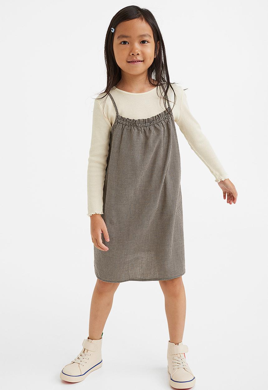 H&M - 2-Piece cotton set - brown/dogtooth-patterned
