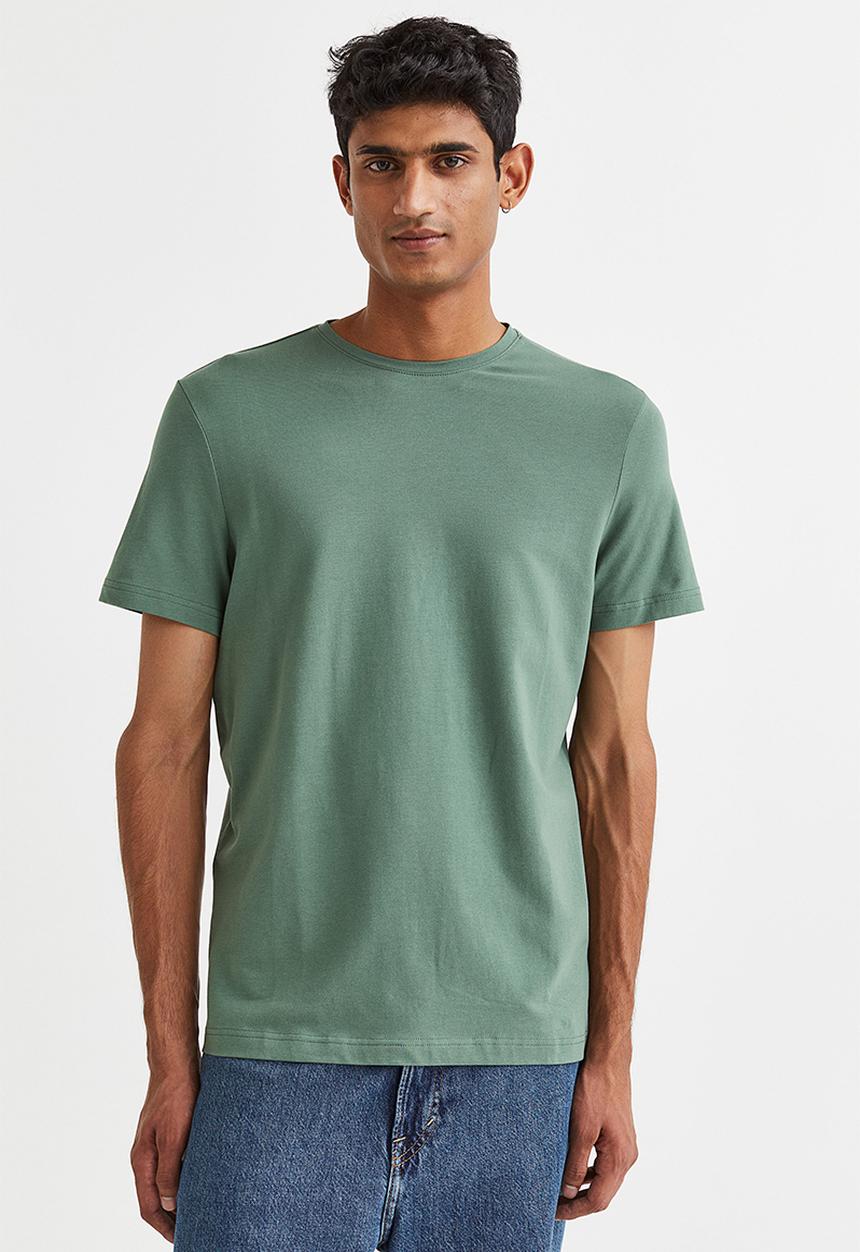 H&M - Slim fit round-necked T-shirt - sage green