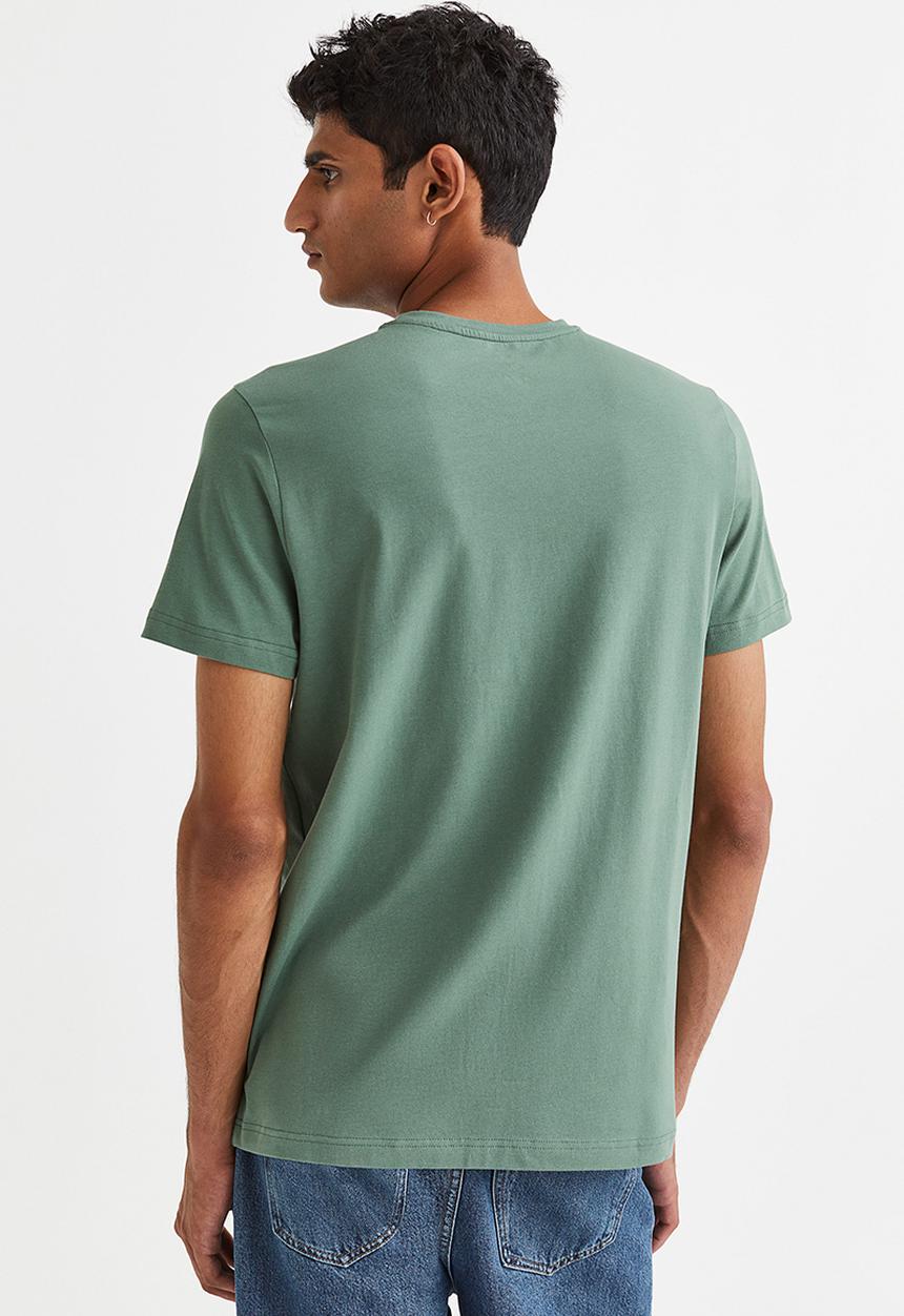 H&M - Slim fit round-necked T-shirt - sage green