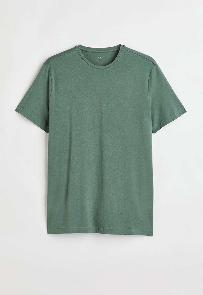 H&M - Slim fit round-necked T-shirt - sage green