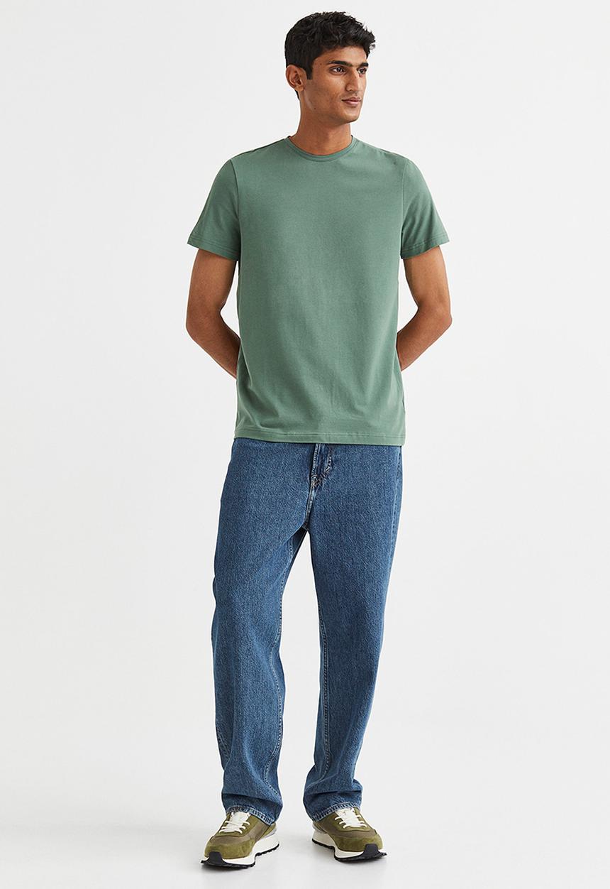 H&M - Slim fit round-necked T-shirt - sage green