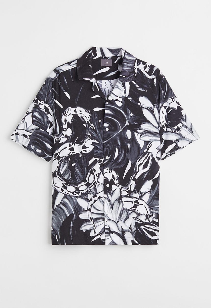 H&M - Relaxed fit patterned resort shirt - black/patterned