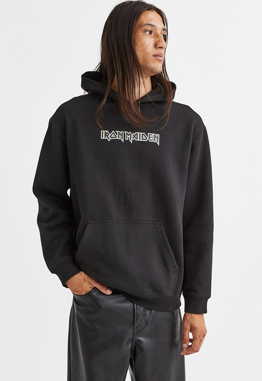 H&M - Relaxed fit hoodie - black/iron maiden