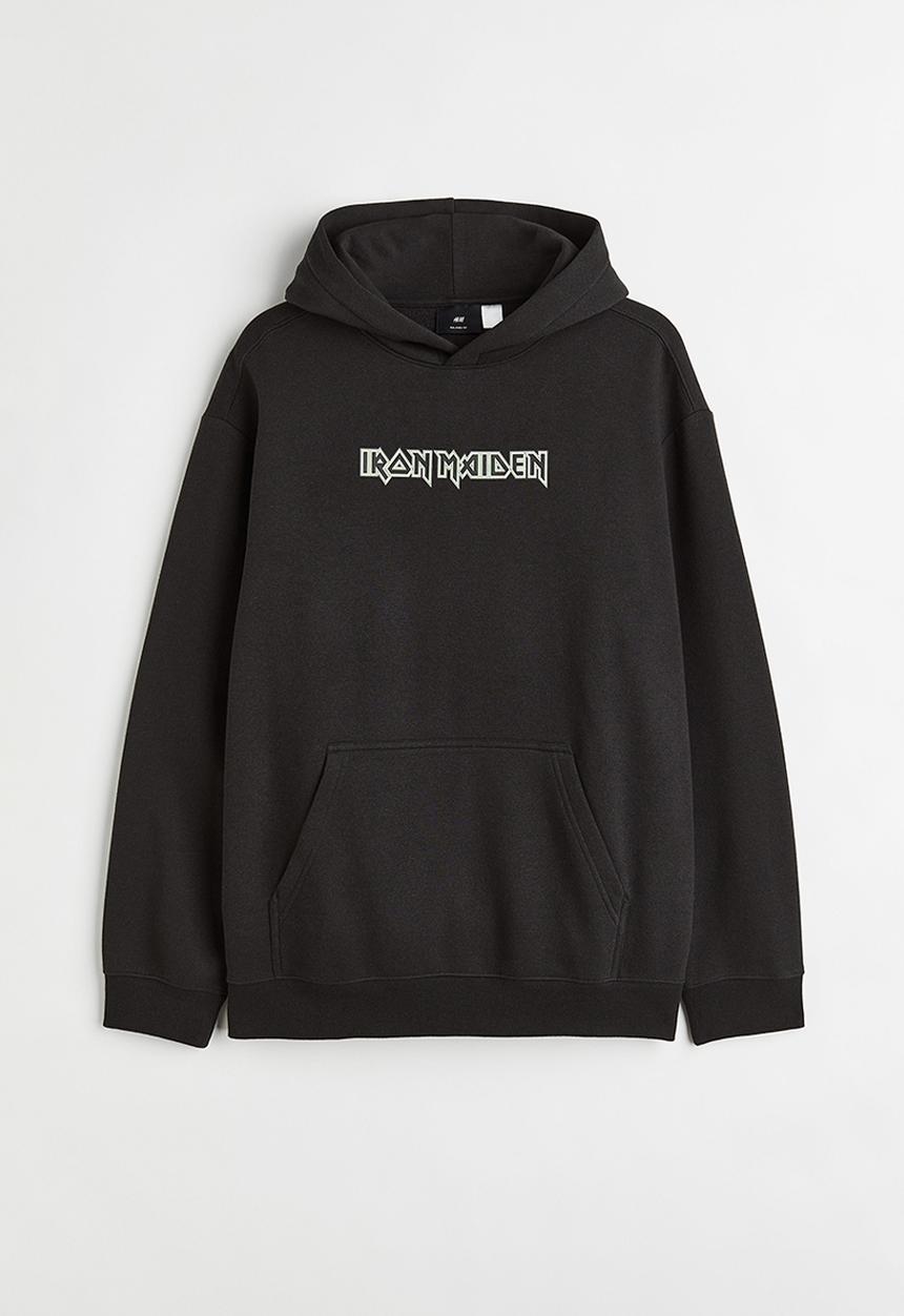 H&M - Relaxed fit hoodie - black/iron maiden