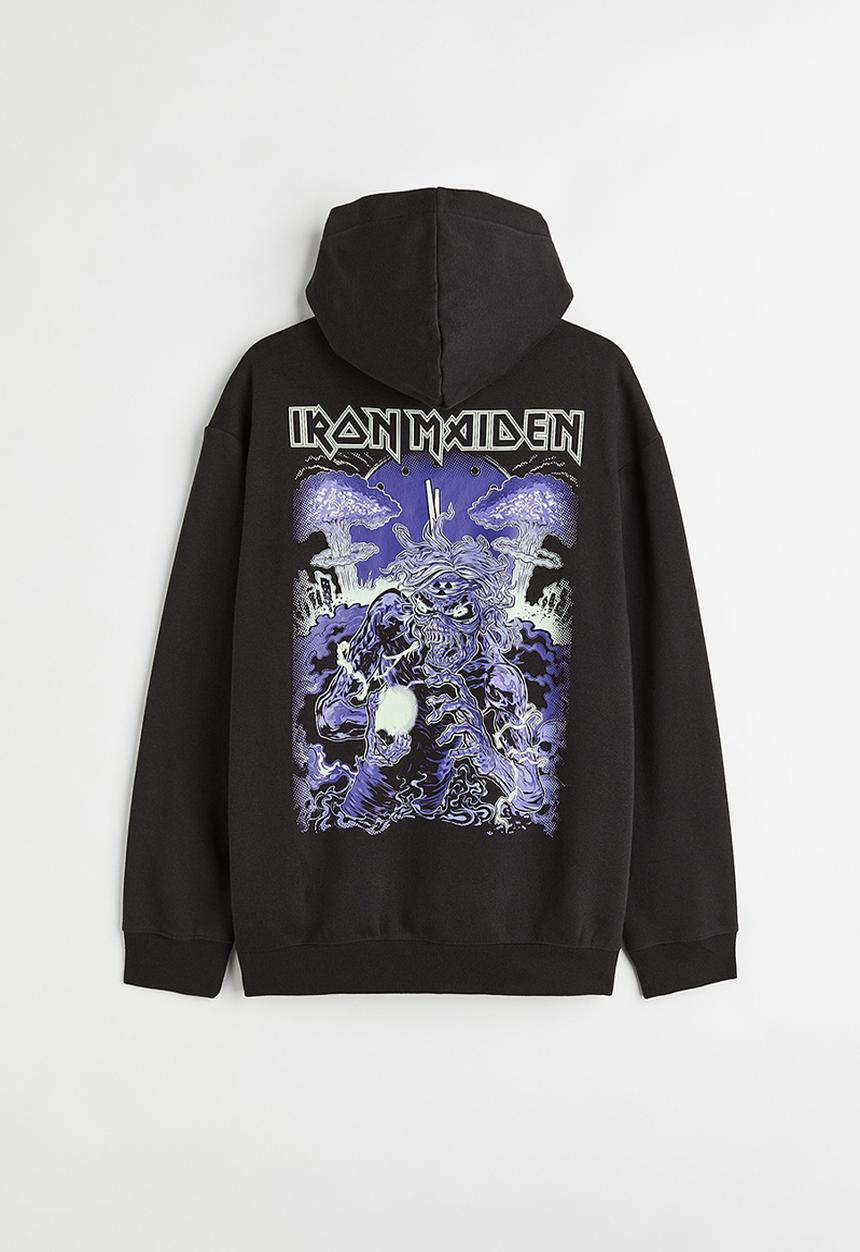 H&M - Relaxed fit hoodie - black/iron maiden