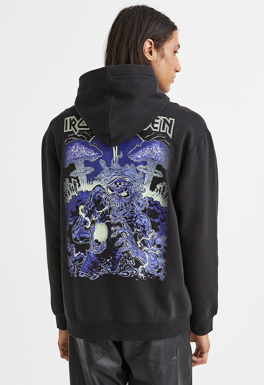 H&M - Relaxed fit hoodie - black/iron maiden