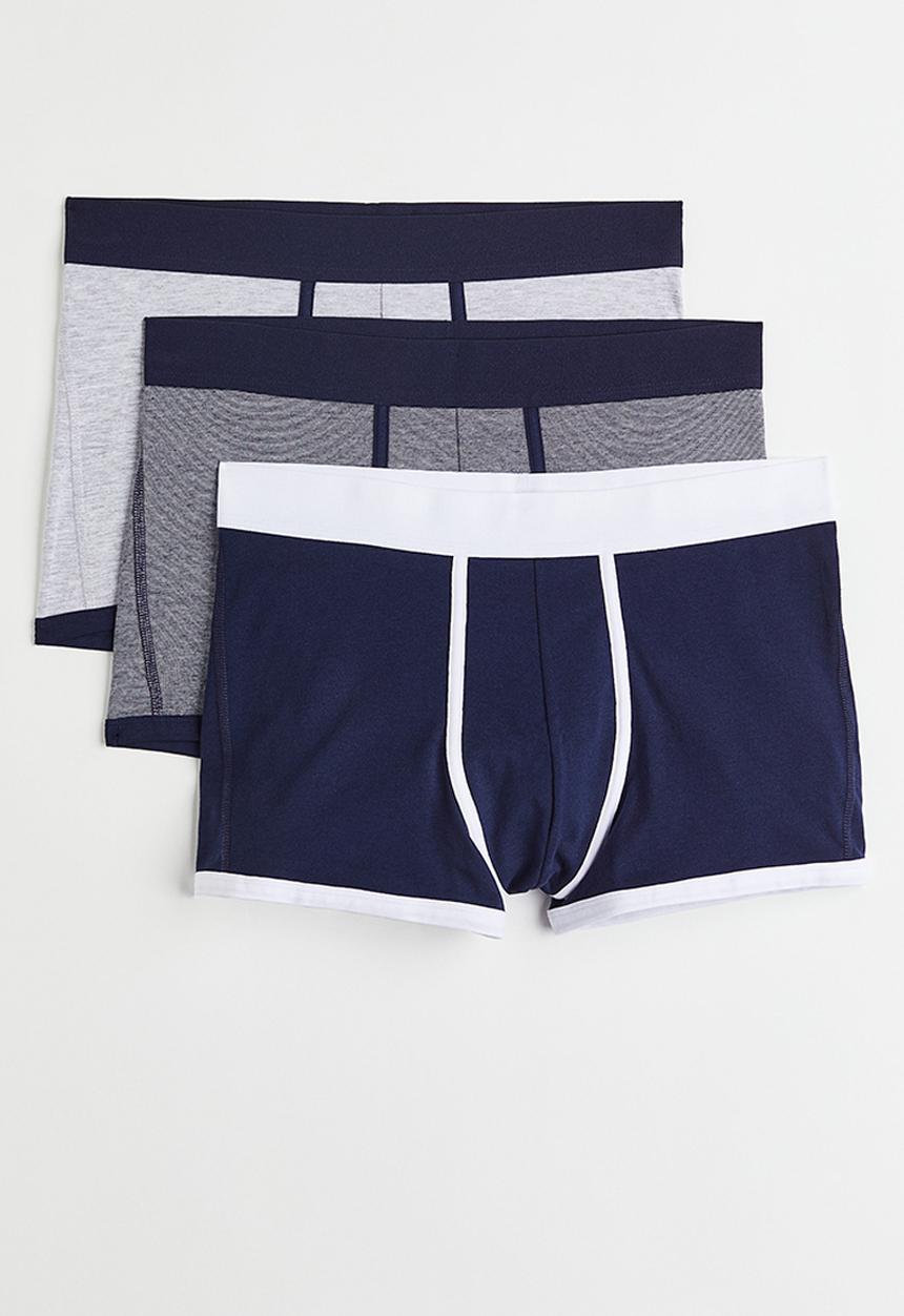 H&M - 3-pack xtra life™ short trunks - dark blue/light grey marl