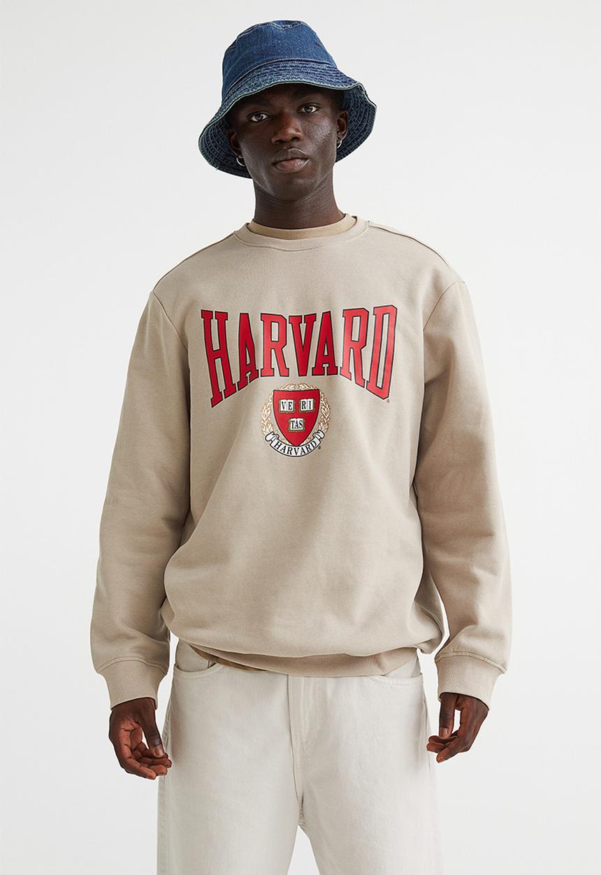 H&M - Regular fit printed sweatshirt - beige/harvard university