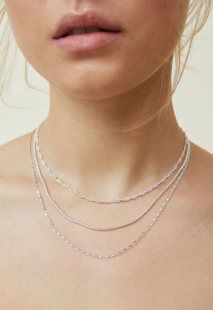 Rubi - 3-Pack fine chain necklace - sterling silver plated classic snake