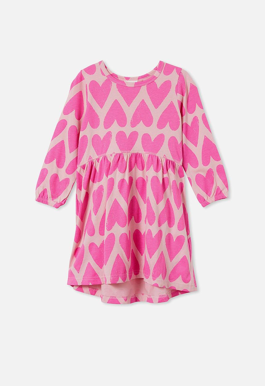 Cotton On - Savannah long sleeve dress - marshmallow/hearts