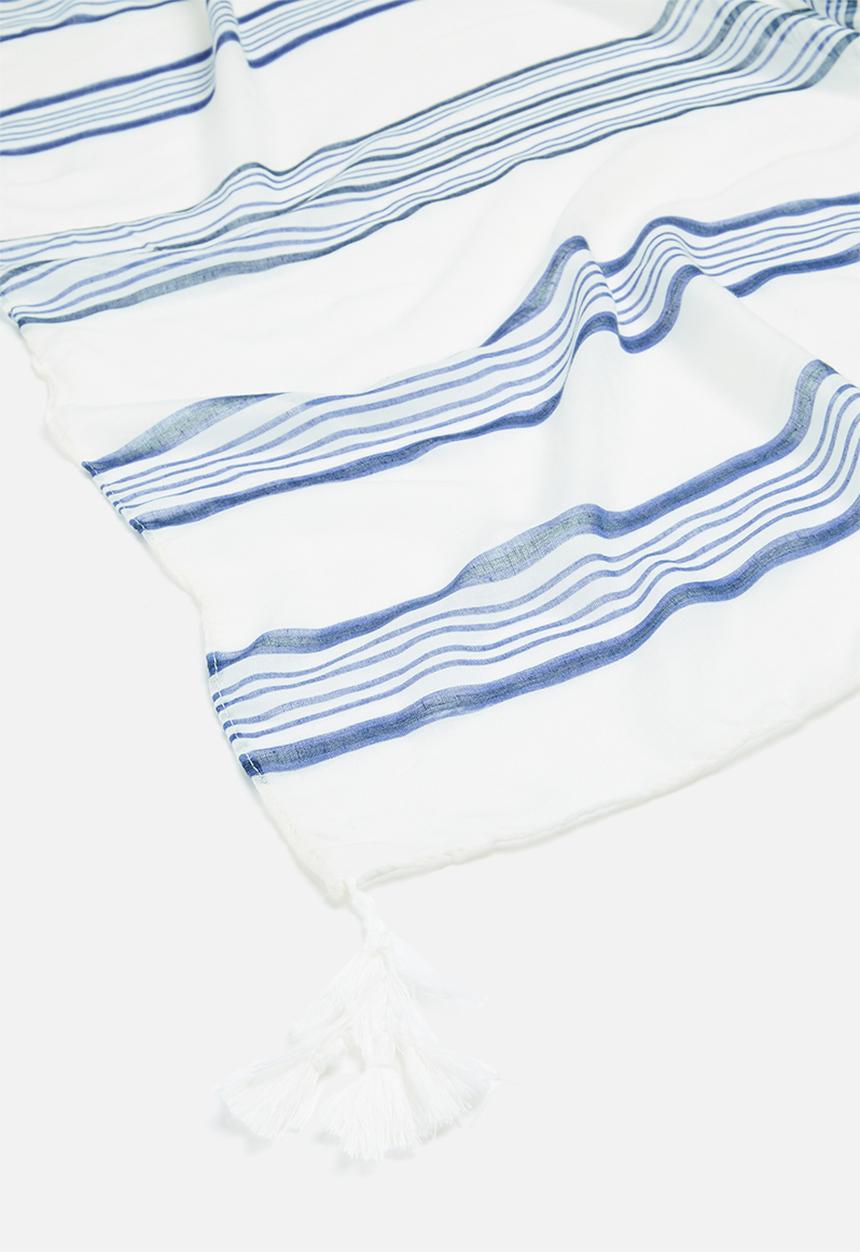 edit - Striped mid weight scarf - blue & white